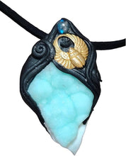 Load image into Gallery viewer, Atlantis, Egyptian Scarab Crystal Necklace | Blue Hemimorphite and Labradorite Pendant | Ancient Egypt Revival Jewelry