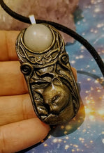 Load image into Gallery viewer, Bastet, Egyptian Cat Goddess Necklace | Moonstone | Bast Small Statue Art Figurine