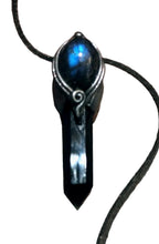 Load image into Gallery viewer, PREORDER St Michael Archangel Pendant Necklace | Blue Labradorite and Obsidian | Protection Saint Angel Sigil Jewelry