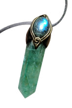 Load image into Gallery viewer, Green Wizard. Fluorite Necklace Pendant | Labradorite Witchy Jewerly