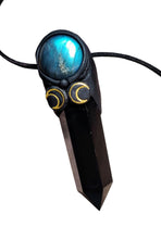 Load image into Gallery viewer, Triple Moon Wiccan Wand Necklace | Obsidian & Moonstone | Hecate Pagan Goddess of Magic Jewerly