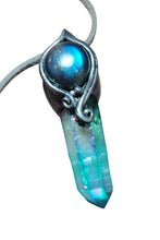 Load image into Gallery viewer, PREORDER Indigo Starseed Necklace | Aqua Aura Quartz Crystal & Blue Labradorite Pendant | Soul Awakening Jewelry