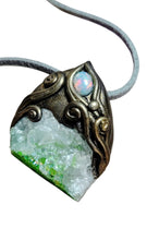 Load image into Gallery viewer, PREORDER Sound Healing Crystal Necklace | Mexican Fire Opal & Green Aura Quartz | High Frequency Lightworker Tools