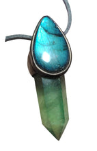 Load image into Gallery viewer, Green Wizard. Fluorite Necklace Pendant | Labradorite Witchy Jewerly