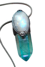 Load image into Gallery viewer, PREORDER Moonlight, Aqua Aura Quartz Crystal Necklace | Rainbow Moonstone Pendant | Sacred Feminine Jewelry