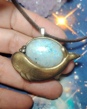Load image into Gallery viewer, Whale Spirit Animal Art Necklace | Moonstone & Labradorite | Coastal Jewelry Gift
