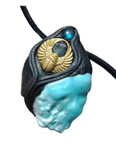 Load image into Gallery viewer, Atlantis, Egyptian Scarab Crystal Necklace | Blue Hemimorphite and Labradorite Pendant | Ancient Egypt Revival Jewelry