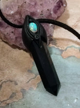 Load image into Gallery viewer, Shield, Psychic Protection Pendant Necklace | Fire Opal and Black Obsidian Jewelry