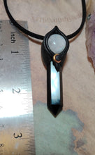 Load image into Gallery viewer, Shadows Work, Witch Protection Necklace | Triple Moon Pendant | Moonstone & Obsidian