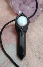 Load image into Gallery viewer, The Shield, Empath Protection Necklace | Moonstone & Obsidian | Reject Evil Eye and Negativity