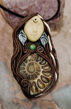 Load image into Gallery viewer, White Buffalo Calf Woman Necklace | Turquoise & Ammonite Fossil Pendant | Lakota Native American Jewelry
