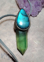Load image into Gallery viewer, Green Wizard. Fluorite Necklace Pendant | Labradorite Witchy Jewerly