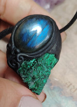 Load image into Gallery viewer, Heart of the Shaman Necklace | Raw Malachite Labradorite Pendant | Shamanic Tools Jewelry