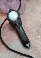 Load image into Gallery viewer, Shield, Empath Protection Jewelry | Black Obsidian Moonstone Necklace Pendant against Evil Eye, Witchcraft, Negativity