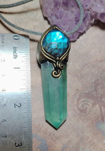 Load image into Gallery viewer, Green Wizard. Fluorite Necklace Pendant | Labradorite Witchy Jewerly