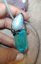 Load image into Gallery viewer, PREORDER Moonlight, Aqua Aura Quartz Crystal Necklace | Rainbow Moonstone Pendant | Sacred Feminine Jewelry