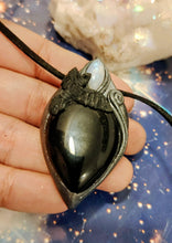 Load image into Gallery viewer, Morrigan, Raven Witchy Necklace | Crow Obsidian Pendant | Esoteric Jewelry