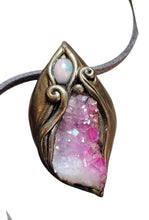 Load image into Gallery viewer, St Brigid Celtic Goddess of Sacred Flame | Fire Opal & Rose Aura Quartz Pendant | Pagan, Celtic, Irish Jewelry