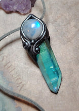 Load image into Gallery viewer, PREORDER Moonlight, Aqua Aura Quartz Crystal Necklace | Rainbow Moonstone Pendant | Sacred Feminine Jewelry