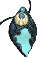 Load image into Gallery viewer, Atlantis, Egyptian Scarab Crystal Necklace | Blue Hemimorphite and Labradorite Pendant | Ancient Egypt Revival Jewelry