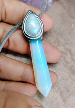 Load image into Gallery viewer, Archangel Gabriel Necklace | Moonstone Opalite Pendant | Saint Gabriel Annunciation Birth Angel | Spiritual Guidance and Protection Jewelry