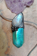 Load image into Gallery viewer, PREORDER Moonlight, Aqua Aura Quartz Crystal Necklace | Rainbow Moonstone Pendant | Sacred Feminine Jewelry