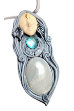 Load image into Gallery viewer, Selene, Triple Moon Goddess Necklace | Moonstone & Labradorite | Witchy, Wiccan Jewelry