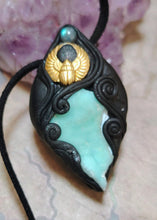 Load image into Gallery viewer, Atlantis, Egyptian Scarab Crystal Necklace | Blue Hemimorphite and Labradorite Pendant | Ancient Egypt Revival Jewelry