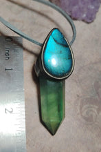Load image into Gallery viewer, Green Wizard. Fluorite Necklace Pendant | Labradorite Witchy Jewerly