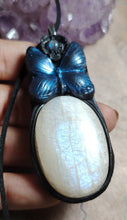 Load image into Gallery viewer, Blue Morpho Butterfly Necklace| Moonstone Crystal Pendant | Spirit Animal Shamanic Jewelry