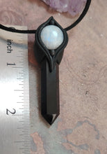 Load image into Gallery viewer, Shield, Empath Protection Jewelry | Black Obsidian Moonstone Necklace Pendant against Evil Eye, Witchcraft, Negativity