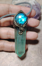 Load image into Gallery viewer, Green Wizard. Fluorite Necklace Pendant | Labradorite Witchy Jewerly
