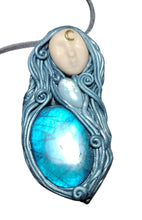 Load image into Gallery viewer, Selene, Triple Moon Goddess Necklace | Moonstone & Labradorite | Witchy, Wiccan Jewelry