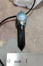 Load image into Gallery viewer, Shadows Work, Witch Protection Necklace | Triple Moon Pendant | Moonstone & Obsidian
