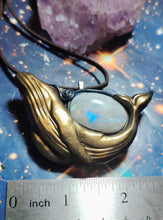 Load image into Gallery viewer, Whale Spirit Animal Art Necklace | Moonstone & Labradorite | Coastal Jewelry Gift