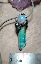 Load image into Gallery viewer, PREORDER Moonlight, Aqua Aura Quartz Crystal Necklace | Rainbow Moonstone Pendant | Sacred Feminine Jewelry