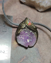 Load image into Gallery viewer, St Brigid Celtic Goddess of Sacred Flame | Fire Opal & Rose Aura Quartz Pendant | Pagan, Celtic, Irish Jewelry
