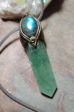 Load image into Gallery viewer, Green Wizard. Fluorite Necklace Pendant | Labradorite Witchy Jewerly