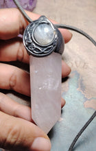 Load image into Gallery viewer, Crescent Moon Phases Wand Necklace | Triple Goddess Gemstone Witch Jewelry