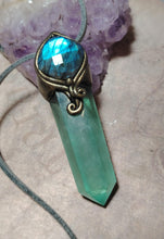 Load image into Gallery viewer, Green Wizard. Fluorite Necklace Pendant | Labradorite Witchy Jewerly