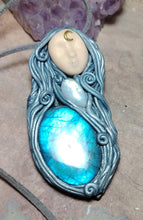 Load image into Gallery viewer, Selene, Triple Moon Goddess Necklace | Moonstone & Labradorite | Witchy, Wiccan Jewelry