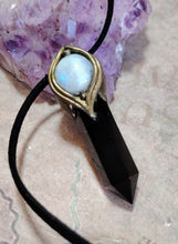 Load image into Gallery viewer, Shield, Empath Protection Jewelry | Black Obsidian Moonstone Necklace Pendant against Evil Eye, Witchcraft, Negativity