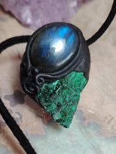 Load image into Gallery viewer, Heart of the Shaman Necklace | Raw Malachite Labradorite Pendant | Shamanic Tools Jewelry