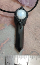 Load image into Gallery viewer, Shield, Empath Protection Jewelry | Black Obsidian Moonstone Necklace Pendant against Evil Eye, Witchcraft, Negativity