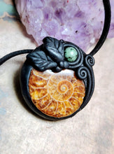 Load image into Gallery viewer, Golden Ratio. Sacred Geometry Art Jewelry | Ammonite & Turquoise Pendant | Fibonacci Sequence Necklace with Healing Crystals