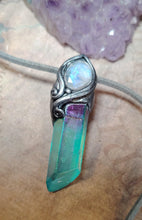 Load image into Gallery viewer, PREORDER Moonlight, Aqua Aura Quartz Crystal Necklace | Rainbow Moonstone Pendant | Sacred Feminine Jewelry