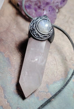 Load image into Gallery viewer, Crescent Moon Phases Wand Necklace | Triple Goddess Gemstone Witch Jewelry