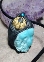 Load image into Gallery viewer, Atlantis, Egyptian Scarab Crystal Necklace | Blue Hemimorphite and Labradorite Pendant | Ancient Egypt Revival Jewelry
