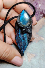 Load image into Gallery viewer, Midnight, Aura Blue Kyanite Pendant | Labradorite Specimen Crystal Jewelry