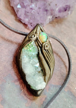 Load image into Gallery viewer, PREORDER Sound Healing Crystal Necklace | Mexican Fire Opal & Green Aura Quartz | High Frequency Lightworker Tools